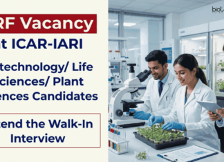 ICAR-IARI Recruitment – SRF Vacancy in Life Sciences, Walk-In ICAR-IARI Recruitment 2026 invites applications for SRF Vacancy in Life Sciences Research. Attend walk-in interview.