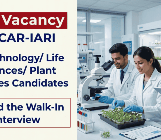 ICAR-IARI Recruitment 2026 invites applications for SRF Vacancy in Life Sciences Research. Attend walk-in interview.