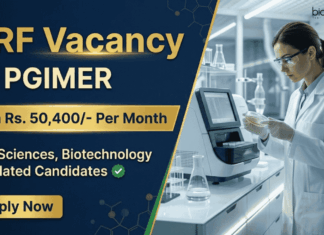 Rs. 50,400/- Per Month Salary at PGIMER Recruitment – Life Sciences Grads Apply Now PGIMER Recruitment 2026 invites applications for Senior Research Fellow Positions. Apply Now for Life Sciences Research Opportunities.