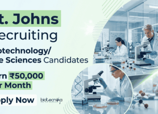 ₹50,000/Month Life Sciences Research Jobs at St. Johns | Apply Online St Johns Recruitment invites applications for Biochemist positions. Apply for Life Sciences Research Jobs with ₹50,000 salary.