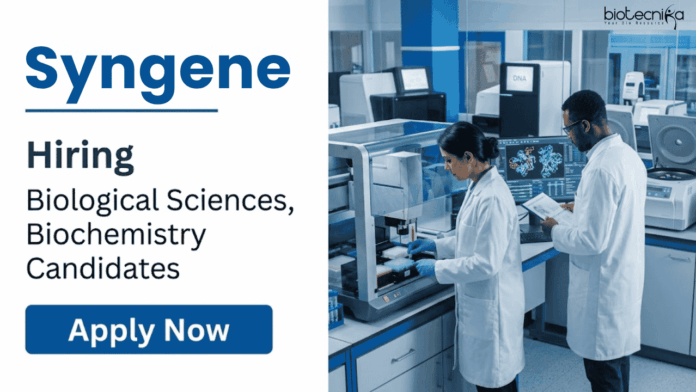 Syngene (3) Apply for Job under Syngene Career. Biochemistry & Biological Sciences Jobs in Bengaluru for Experienced Bioanalytical Research Professionals.