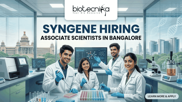 Syngene Hiring Associate Scientists in Bangalore Life Science Jobs 2026 Syngene Hiring Associate Scientists in Bangalore Life Science Jobs 2026. Apply for the Associate Scientist position at Syngene Bangalore. Explore this exciting Scientist Job in genomics and drug discovery.