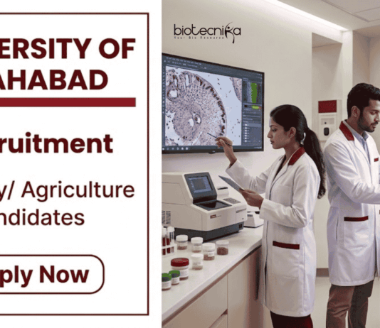 Govt Zoology Jobs at University of Allahabad – Apply before the Deadline Apply for University of Allahabad Recruitment 2026. Govt Zoology Research Jobs under ICMR project with ₹28,000 plus HRA.