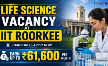 Up To ₹61,600/Month Life Science Vacancy at IIT Roorkee: Research Scientist Role Life Science Vacancy at IIT Roorkee | Candidates Apply Now