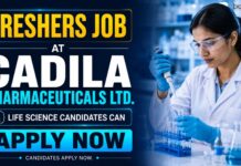 Freshers Recruitment at Cadila Pharmaceuticals for B.Sc Life Sciences Life Science Freshers Job at Cadila | Candidates Apply Now