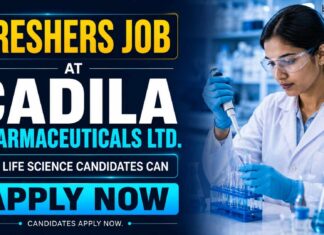 Freshers Recruitment at Cadila Pharmaceuticals for B.Sc Life Sciences Life Science Freshers Job at Cadila | Candidates Apply Now