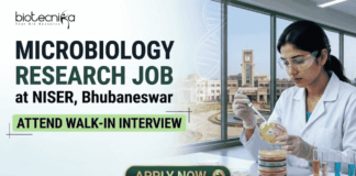 ₹30,000Month Microbiology Research Job at NISER Attend Walk-In Interview