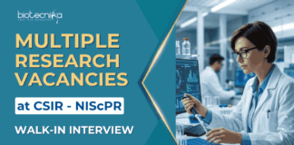 CSIR-NIScPR Recruitment 2026 - Multiple Life Sciences Vacancies. Candidates Seeking Research Jobs Attend the Walk-in Interview.