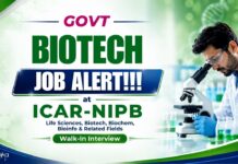 Govt Biotech & Life Sciences Jobs at ICAR | Young Professional Recruitment Explore Young Professional Jobs under ICAR-NIPB Recruitment and Attend the Walk-In for a Role in Life Sciences and Biotechnology!