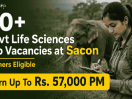 20+ Govt Life Sciences Job Vacancies with Up to 57,000 Pay at Sacon | Freshers Eligible Apply for SACON Recruitment 2026. Govt Zoology & Life Sciences Jobs available for MSc Candidates. Salary up to ₹57,000 + HRA.