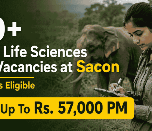 Apply for SACON Recruitment 2026. Govt Zoology & Life Sciences Jobs available for MSc Candidates. Salary up to ₹57,000 + HRA.