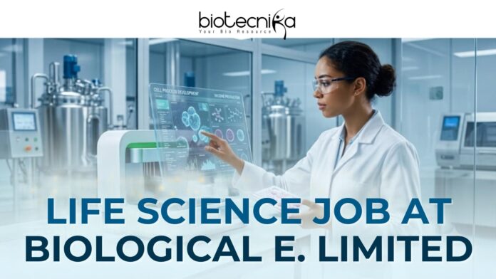 Life Science Job at Biological E. Limited – Apply Now! Apply for Life Science Jobs at Biological E. Sustainability Professional vacancy in Hyderabad for candidates with 1–5 year experience.