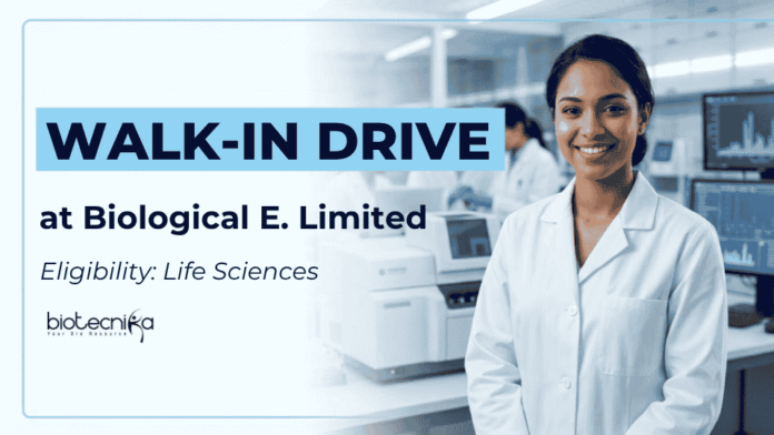 Life Sciences Jobs at Biological E. Limited Apply for Biological E Limited Walk-In Drive 2026. Explore Life Sciences Jobs in QC and Vaccine Manufacturing Opportunities.