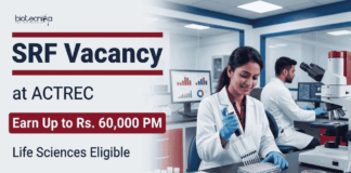 ACTREC Recruitment 2026 Announces SRF Vacancy for Life Sciences and Biotechnology Candidates. Salary up to ₹60,000 Per Month in Navi Mumbai.